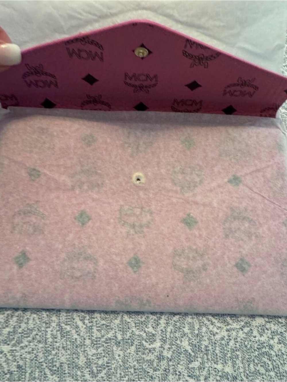 NIB MCM Pink Visetos Monogram Envelope Clutch Pouch VIP Gift - Picture 5 of 12